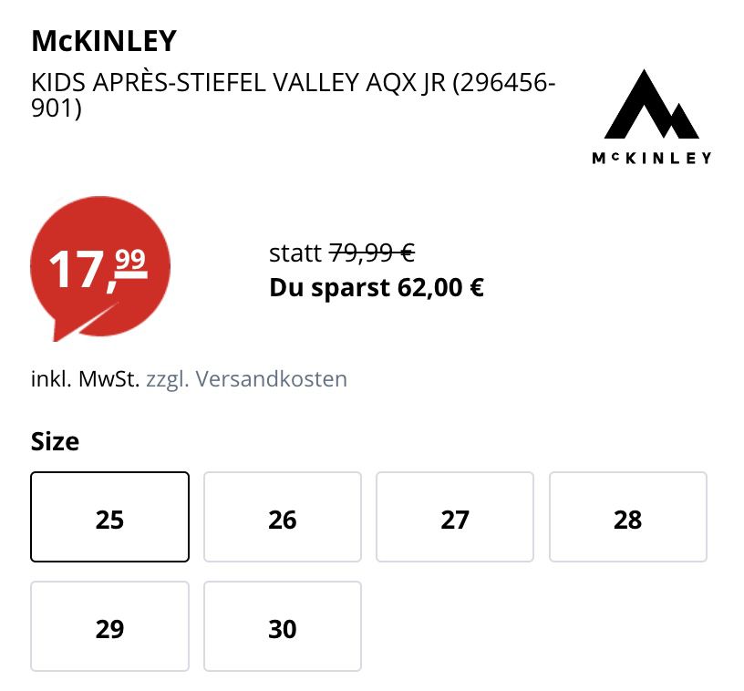 McKinley Kids Après Stiefel Valley AQX für 21,98€ (statt 39€)   Gr.: 25   29