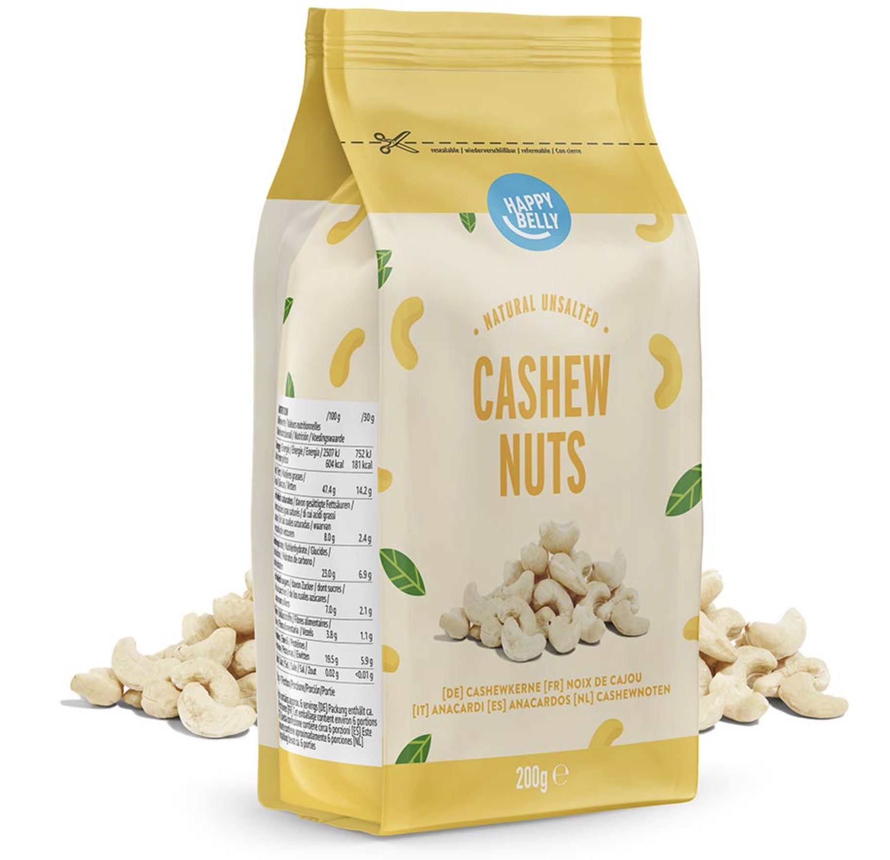 1,4kg Happy Belly Ganze naturbelassene und ungesalzene Cashewnüsse ab 11,31€ (statt 23€)