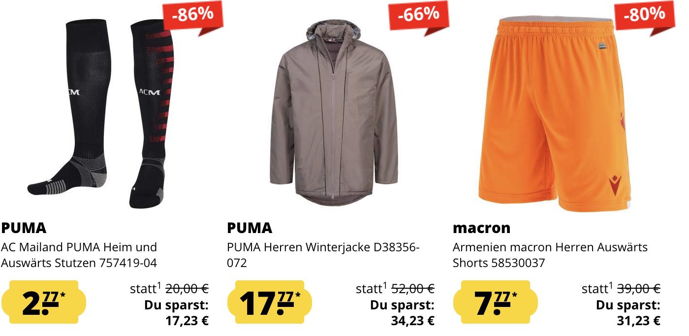 SportSpar: 77 Artikel stark reduziert   z.B. Puma Jacke 9,77€ (statt 19€)