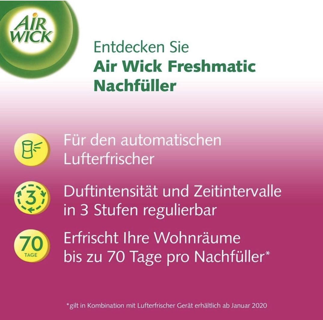 2 x Air Wick Freshmatic Max Raumspray Nachfüller mit Seide  & Lilienfrische Duft für 4,82€ (statt 7€)