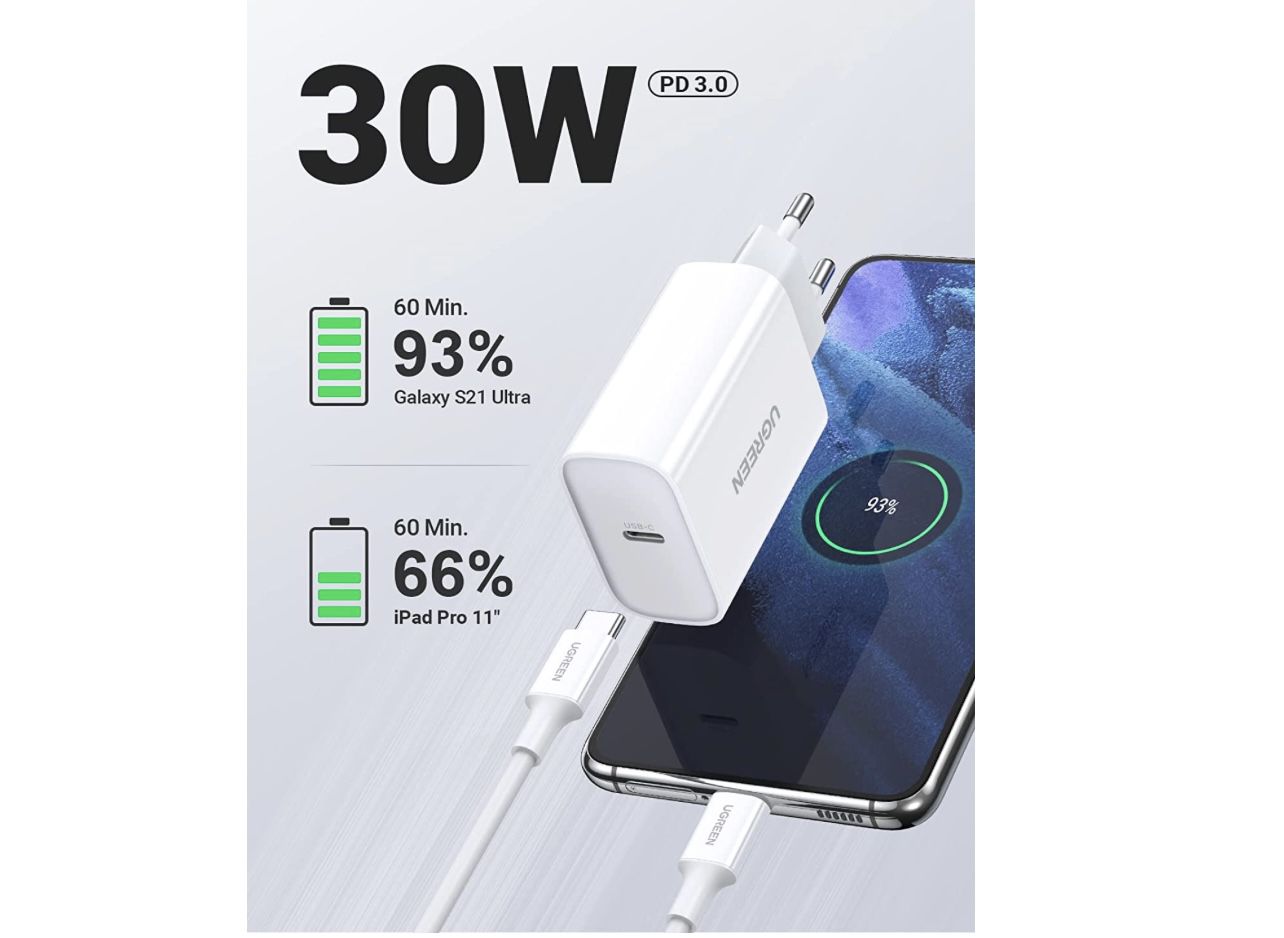 UGREEN 30W USB C Ladegerät & USB Typ C auf C Kabel für 20,79€ (statt 26€)