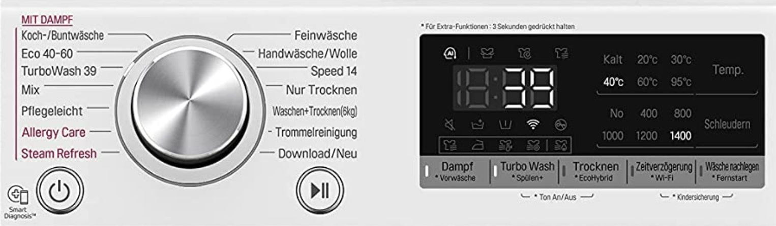 LG V7WD96H1A Waschtrockner zum 9 kg Waschen & 6 kg Trocknen für 465,49€ (statt 659€)