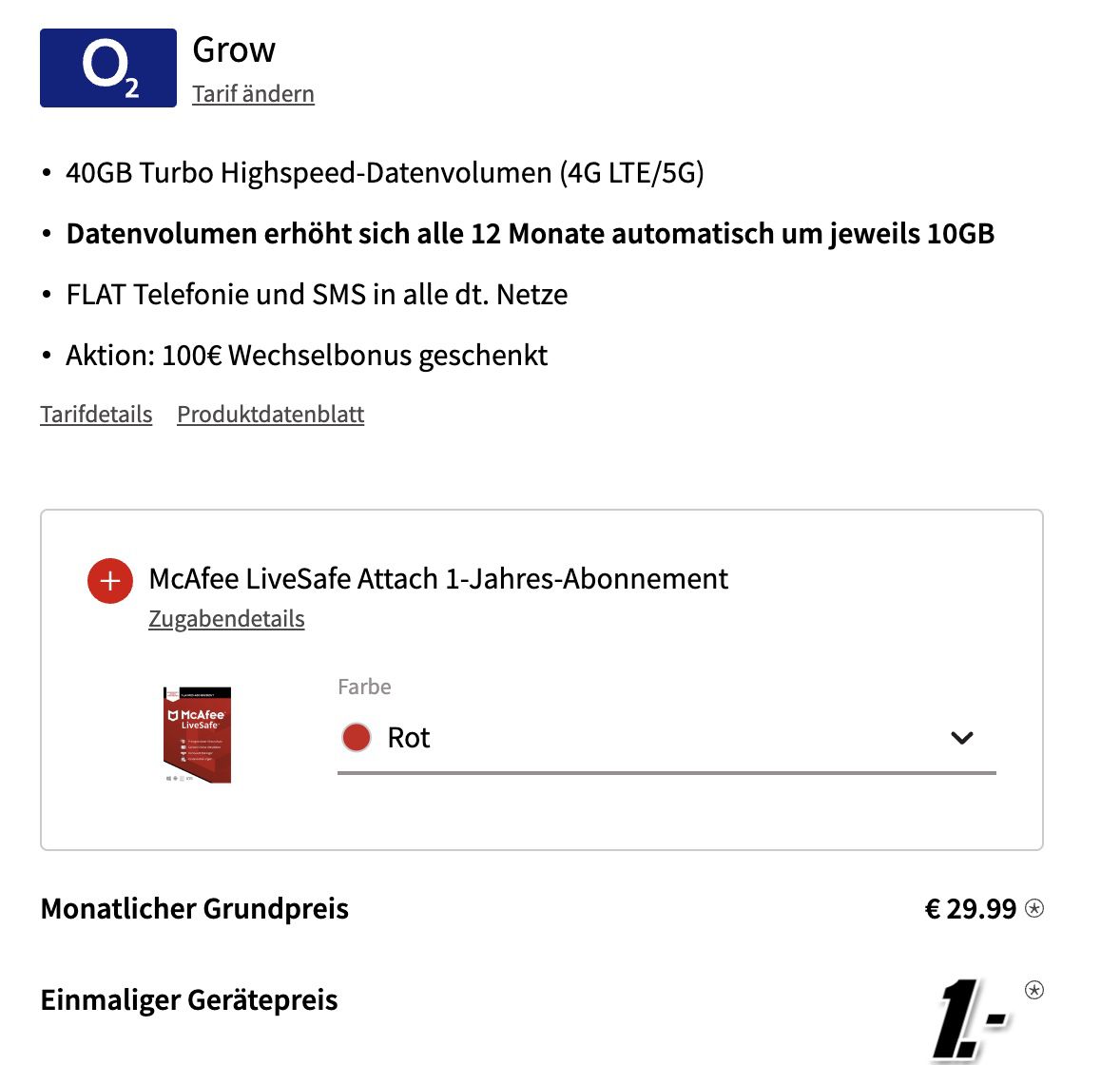 Google Pixel 6 Pro für 1€ + o2 Grow Allnet Flat mit 40GB LTE/5G für 29,99€ mtl. + 100€ Bonus