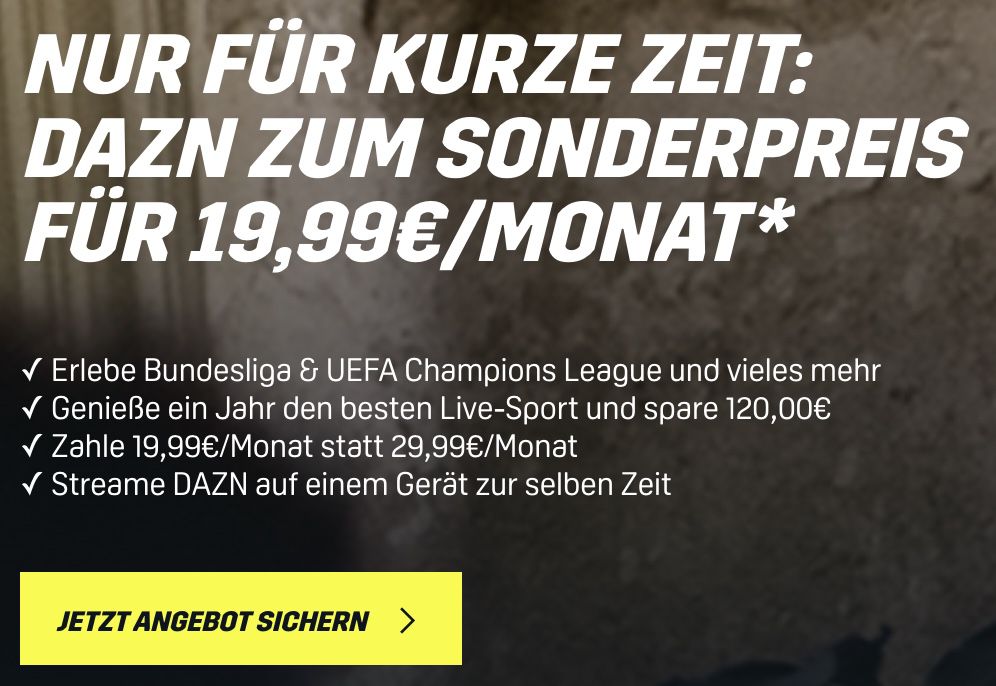 12 Monate DAZN für 239,88€ (statt 300€) | Streaming Guthaben