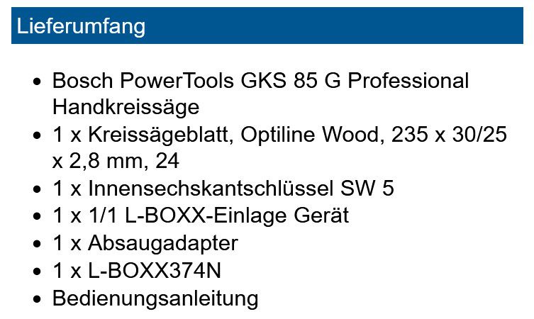 Bosch Professional GKS 85 G elektrische Handkreissäge mit L Boxx + Zubehör für 249,05€ (statt 304€)