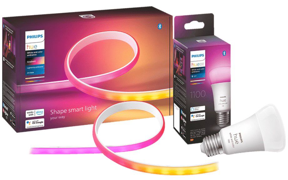 Philips Hue Gradient 2m Lightstrip + White And Color Ambiance E27 für 107,99€ (statt 150€)