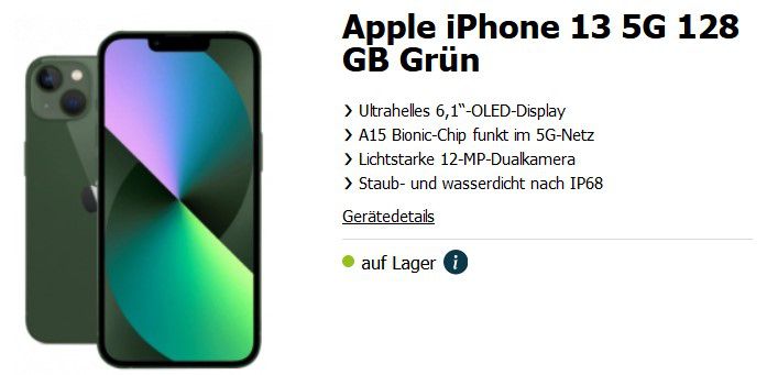 Apple iPhone 13 mit 128GB für 149€ + Vodafone AllNet Flat 25GB LTE/5G für 34,99€ mtl. + 100€ Startguthaben