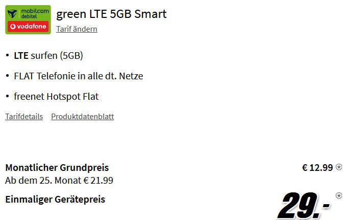 🔥 Samsung Galaxy A53 5G mit 128GB für 29€ + Vodafnoe Allnet Flat mit 5GB LTE für 12,99€ mtl.