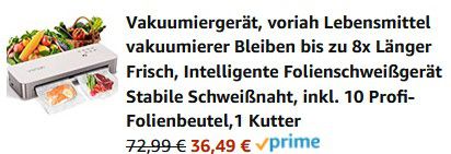 ‎Voriah Vakuumiergerät   Folienschweißgerät & Zubehör für 36,49€ (statt 73€)   5Jahre Garantie