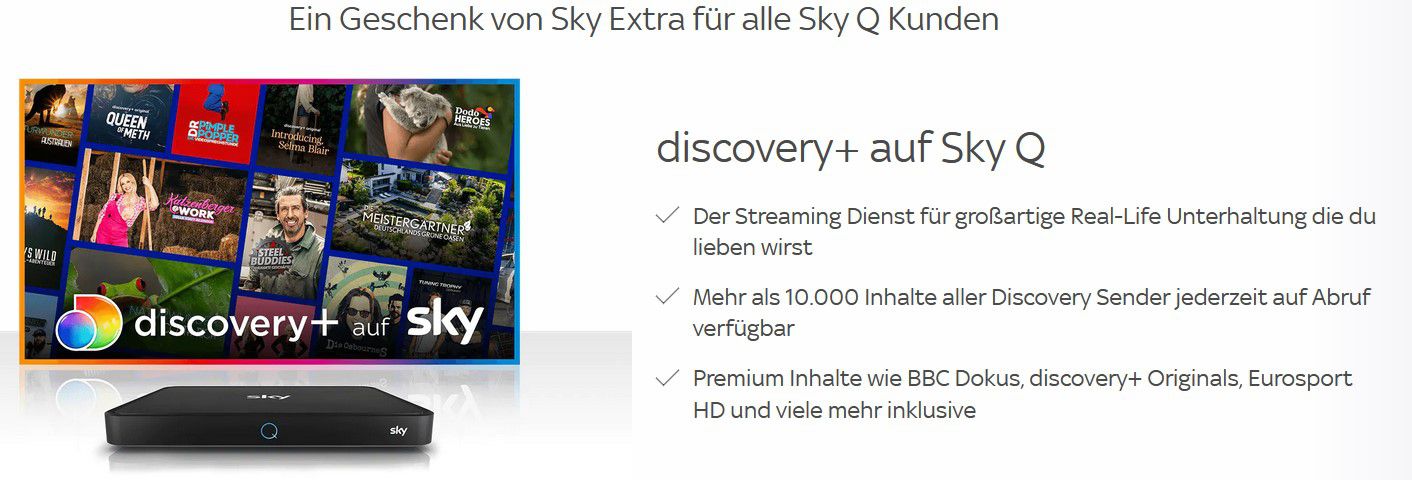 1 Jahr discovery+ Gratis für Sky Q Bestandskunden