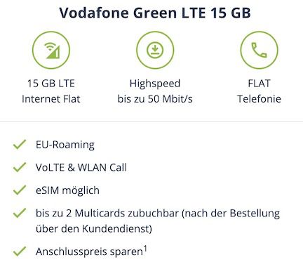 Vodafone Allnet Flat mit 15GB LTE50 für 9,99€ mtl. + keine AG