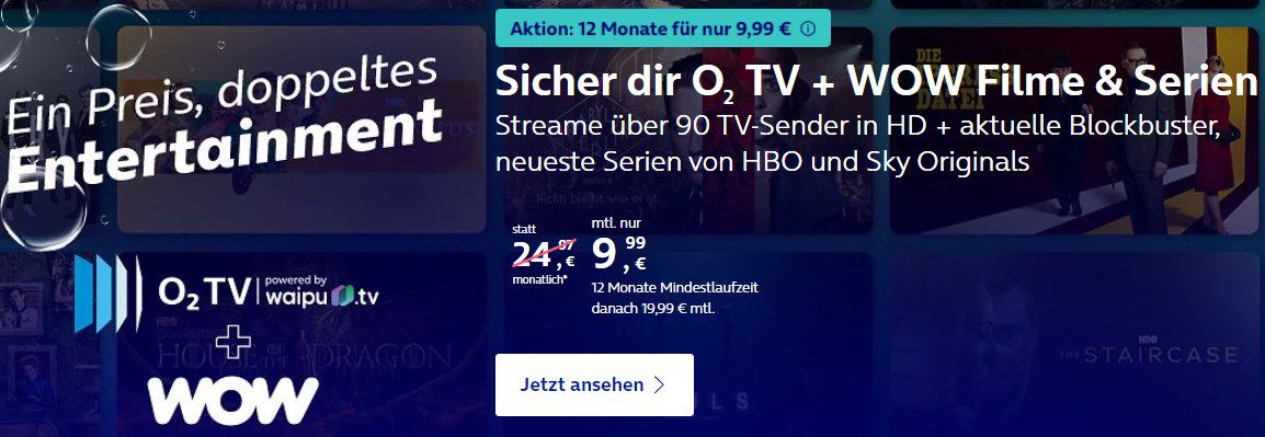 o2 TV L + 12 Monate WOW Filme und Serien ab 9,99€ mtl.