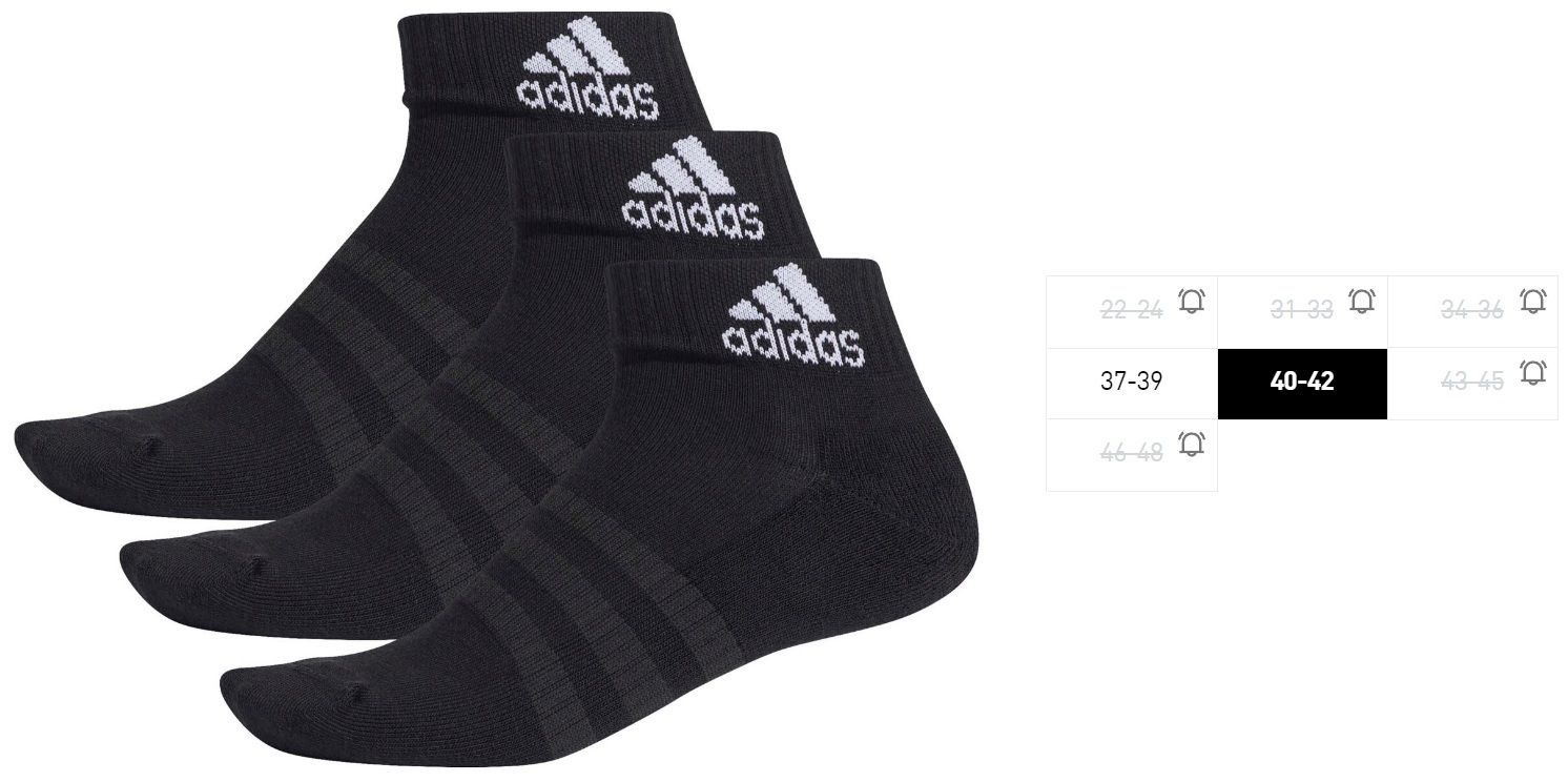 3er Adidas Cushioned lange oder kurze Socken in Schwarz ab 4,8€ (statt 9€)   kleine Größen