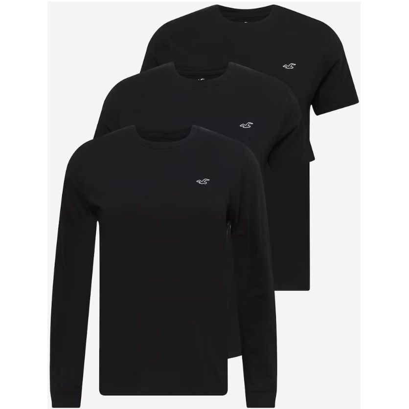 3er Pack Hollister T Shirts   2x Kurzarm, 1x Langarm in Schwarz für 17,94€ (statt 30€) Größe L