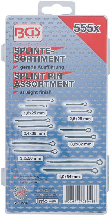 BGS 8048 Splinte Sortiment, 1,6   4,0 mm, 555 tlg. für 5,14€ (statt 10€)   Prime