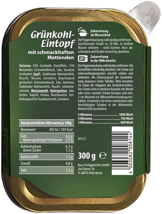 12er Pack Buss Grünkohl Eintopf mit Kartoffeln und Mettenden ab 11,61€ (statt 18€)   Prime Sparabo