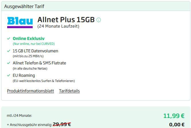 Blau.de: o2 Allnet Flat + 15GB LTE für 11,99€ mtl.   auch monatlich kündbar