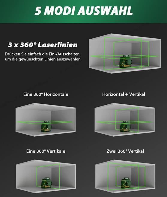 Aleapow Akku Kreuzlinienlaser, Selbstniviellierend, 3x360°, 45m für 139,99€ (statt 190€)