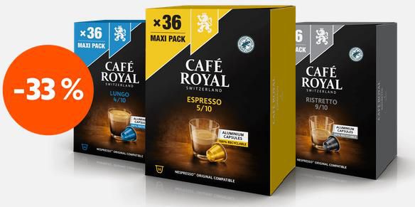 Cafe Royal: 33% Rabatt auf Nespresso Kapsel Großpackungen   z.B. 2x Café Royal Hazelnut 10x10 für 36,16€ (statt 56€)