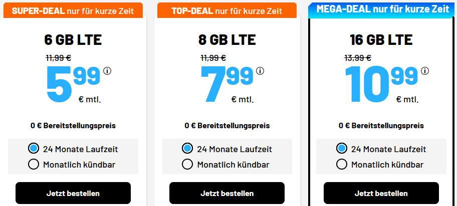 Sim.de: o2 Allnet Flat mit 6GB LTE für 5,99€ mtl.