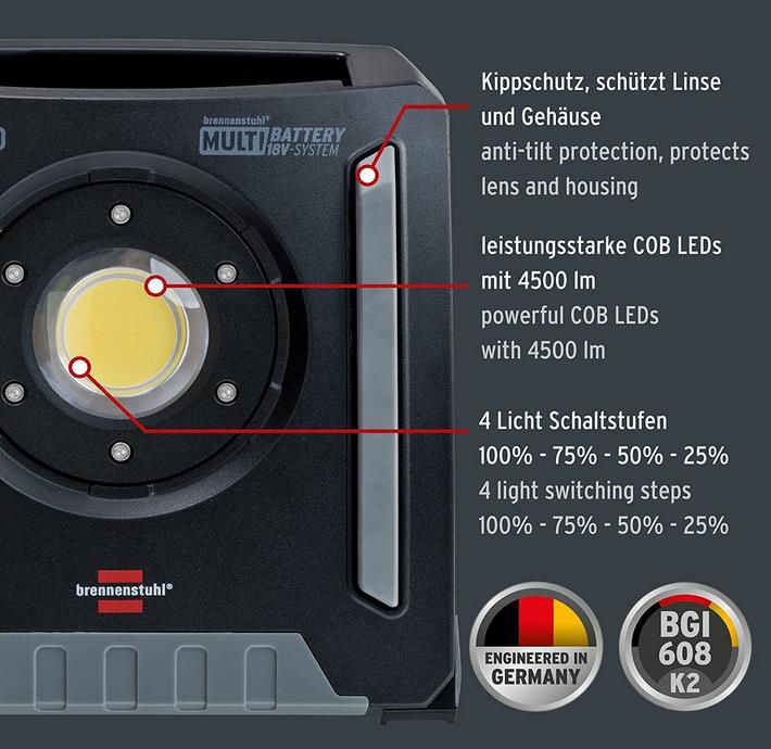 Brennenstuhl 4000 MA Multi Battery LED Akku Baustrahler, 40W, 4.500lm, IP65 für 91,99€ (statt 109€)