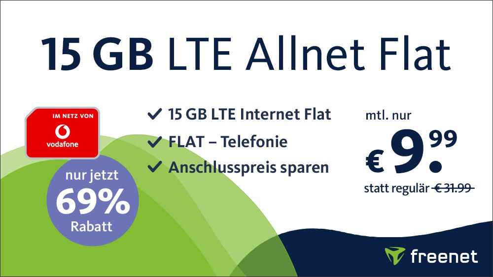 Vodafone Allnet Flat mit 15GB LTE50 für 9,99€ mtl. + keine AG