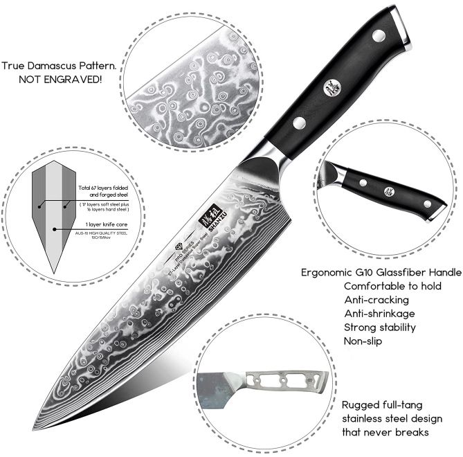🔪 Shan Zu Kochmesser mit 67 Lagen Damaszener Edelstahl (20 cm) für 55€ (statt 65€)