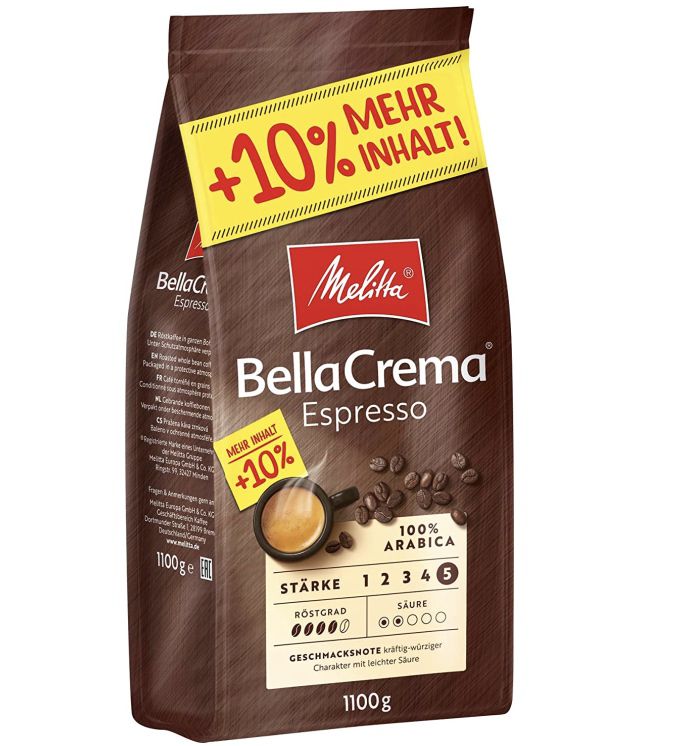 1,1kg Melitta Ganze Kaffeebohnen Bella Crema Espresso für 8,99€ (statt 14€)   Prime