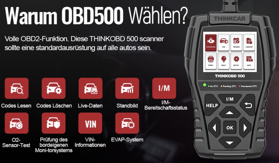 THINKOBD 500 Profi OBD2 Diagnosegerät Tool für 23,24€ (statt 40€)