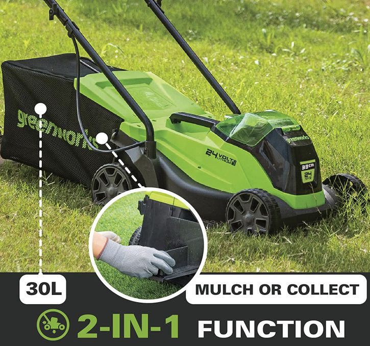 Greenworks 24V Akku Rasenmäher mit 33cm, 4Ah Akku & Ladegerät für 129,99€ (statt 186€)