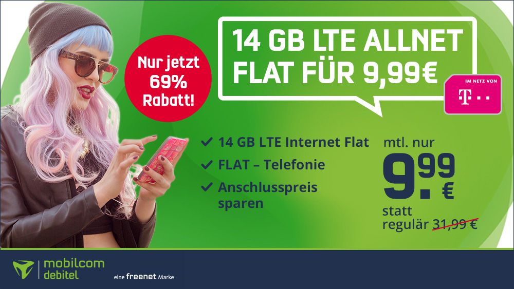 🔥 Telekom Allnet Flat mit 14GB LTE inkl. VoLTE & WiFi Call für 9,99€ mtl. + keine AG