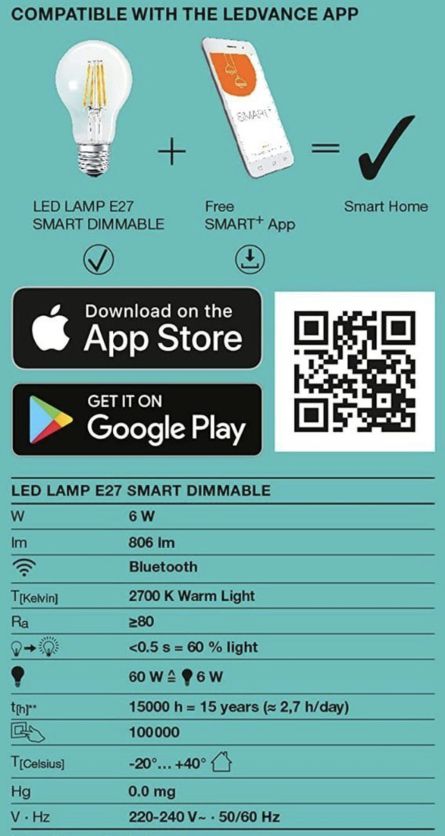 6x LEDVANCE Volkslicht E27 Smarte LED Lampe mit BT & App Steuerung für 9,99€ (statt 19€)
