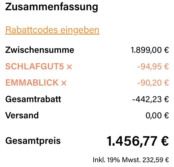Emma Summer Sale bis 30% Rabatt + Gutscheine   z.B. Emma 25 Boxspringbett 200 x 200cm für 1.456,77€ (statt 1.899€)