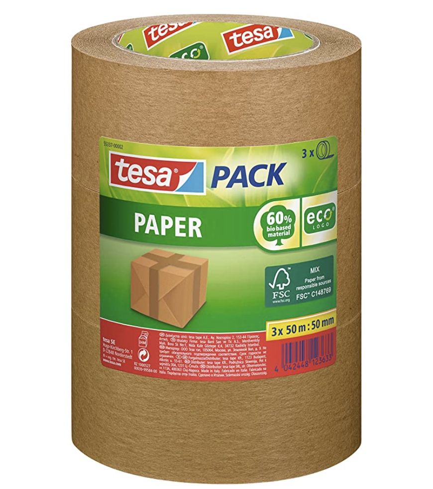 3x 50m tesapack Paper ecoLogo umweltgerechtes Paketband aus Papier für 4,99€ (statt 9€)   Prime