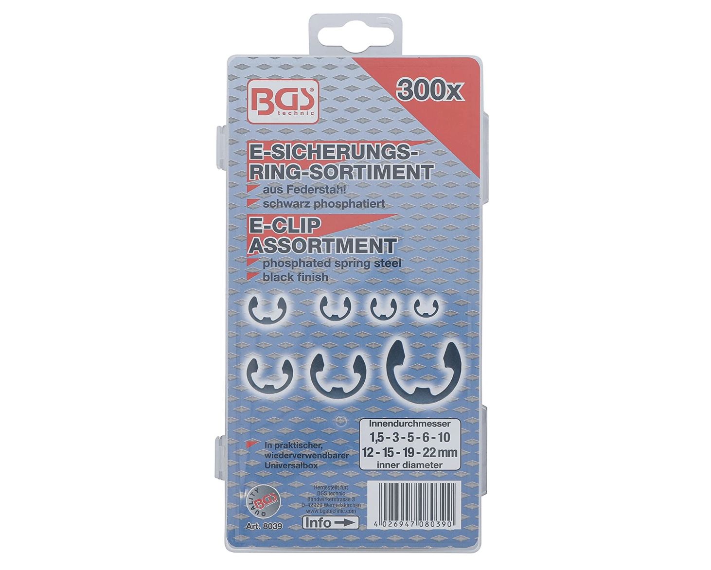 BGS 8039   300 tlg. E Sicherungsring Sortiment inkl. Sortimentskasten für 6,41€ (statt 12€)