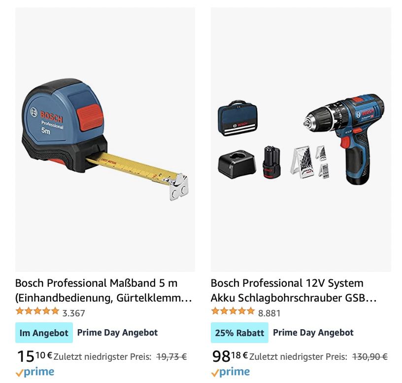 Amazon Prime Day: Bosch Professional Elektrowerkzeuge und Messtechnik