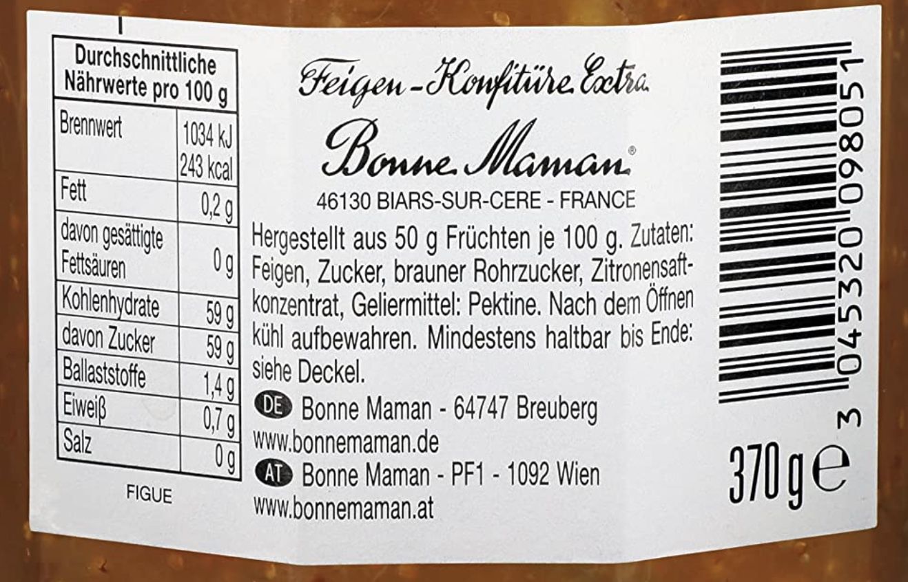 Bonne Maman Feigen Konfitüre 370g für 1,79€ (statt 3,19€)   Prime Sparabo