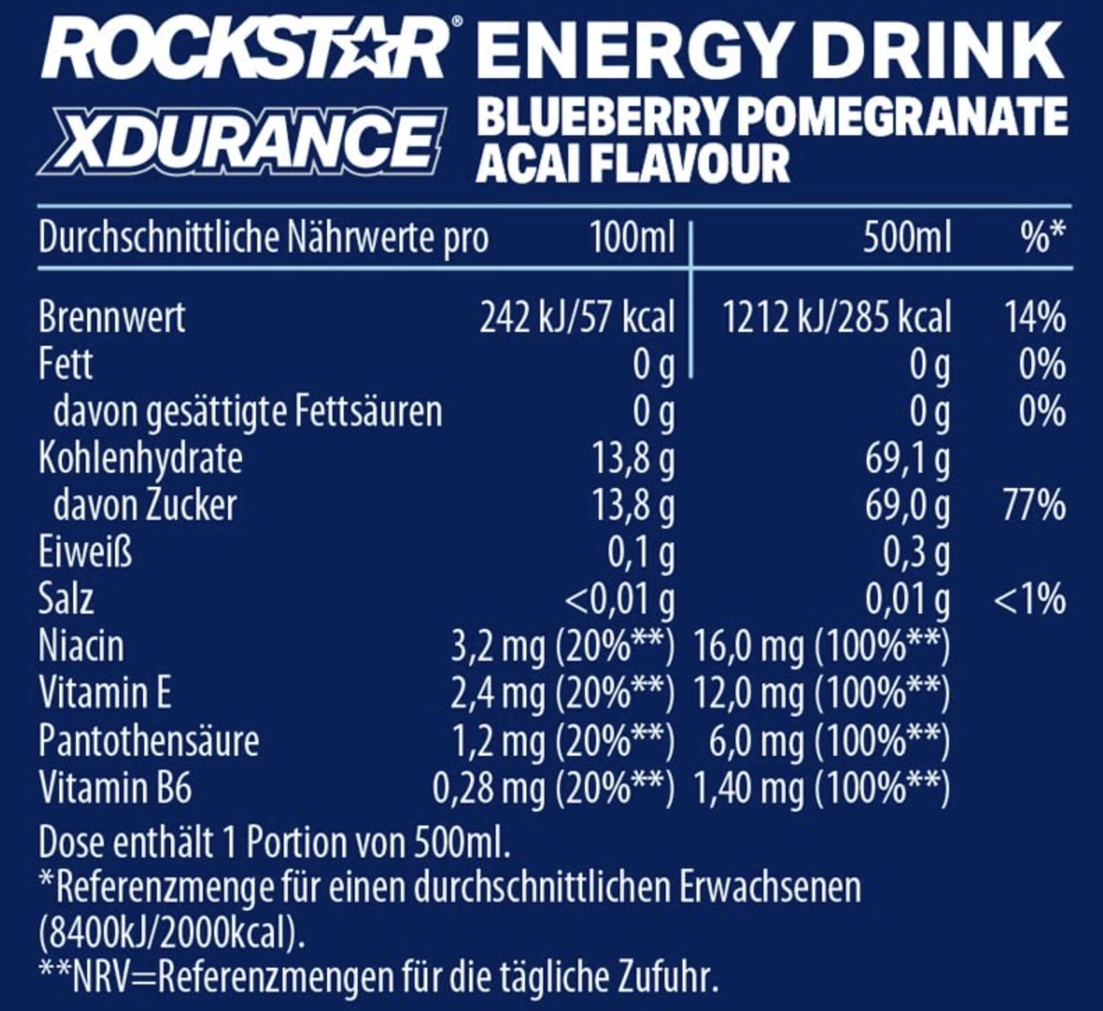12x 500ml Rockstar Energy Drink Xdurance Blueberry Pomegranate Acai für 7,80€ + Pfand