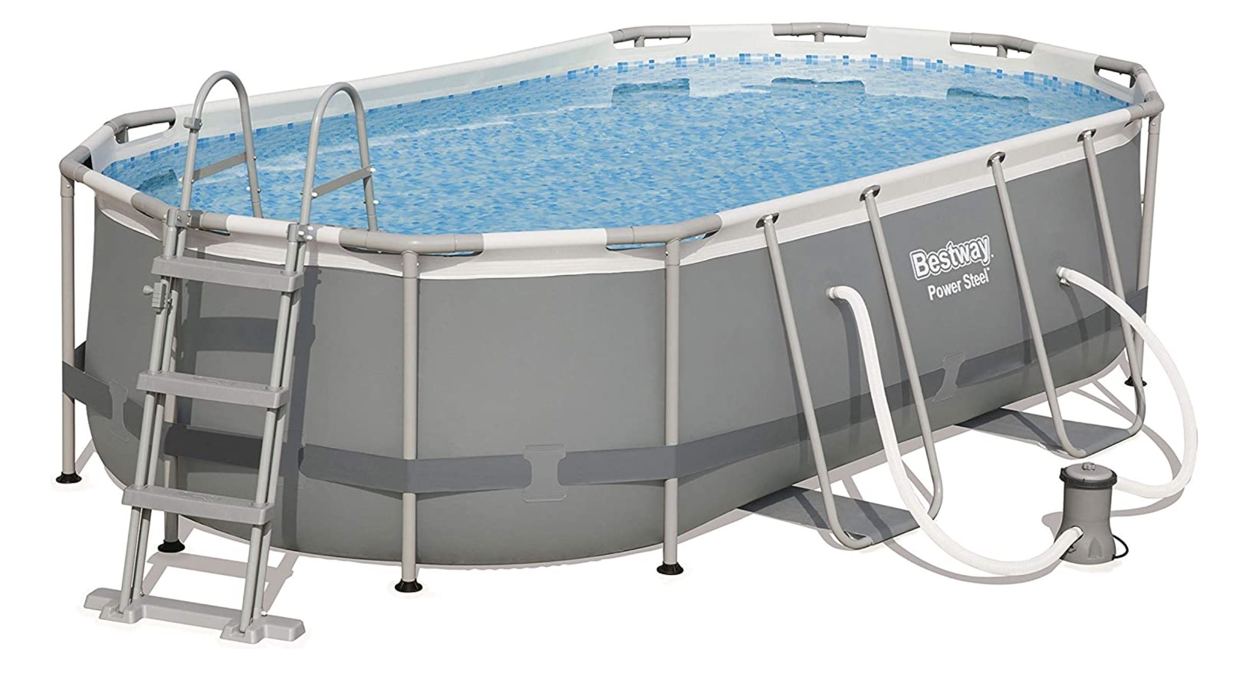 Bestway Power Steel Framepool Set mit Filterpumpe & Sicherheitsleiter (427 x 250 x 100 cm) ab 239,99€ (statt 350€)