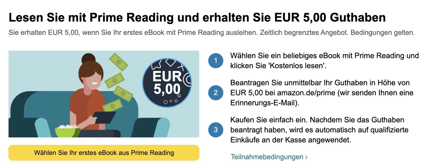 Amazon Prime: GRATIS 5€ Guthaben abstauben dank kostenlose Prime eBooks   nur ausgewählte Kunden?