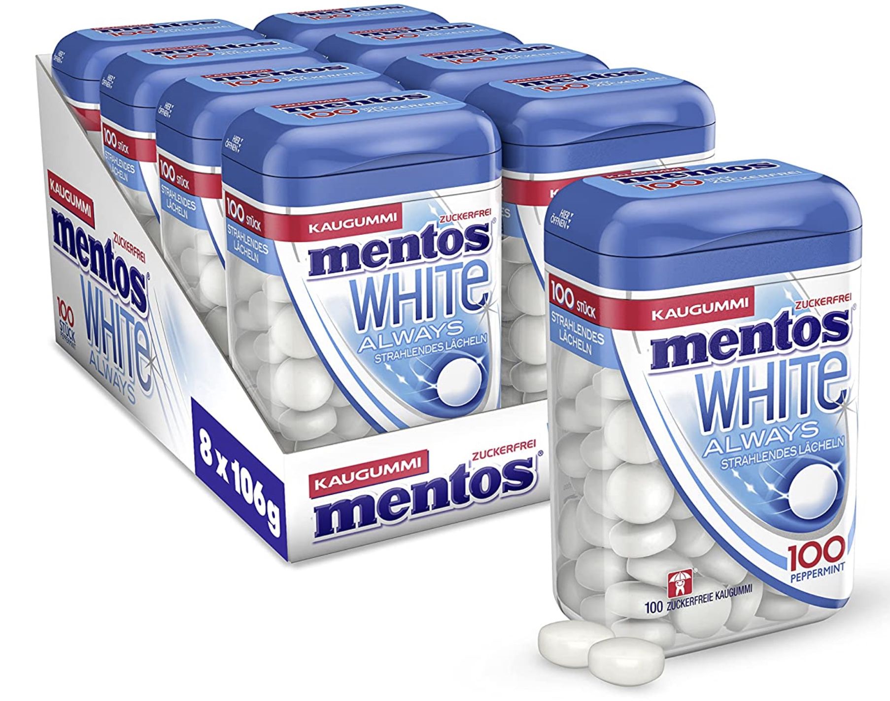 8x 100er Pack Mentos White Kaugummi zuckerfrei für 15,93€ (statt 20€)   Prime Sparabo