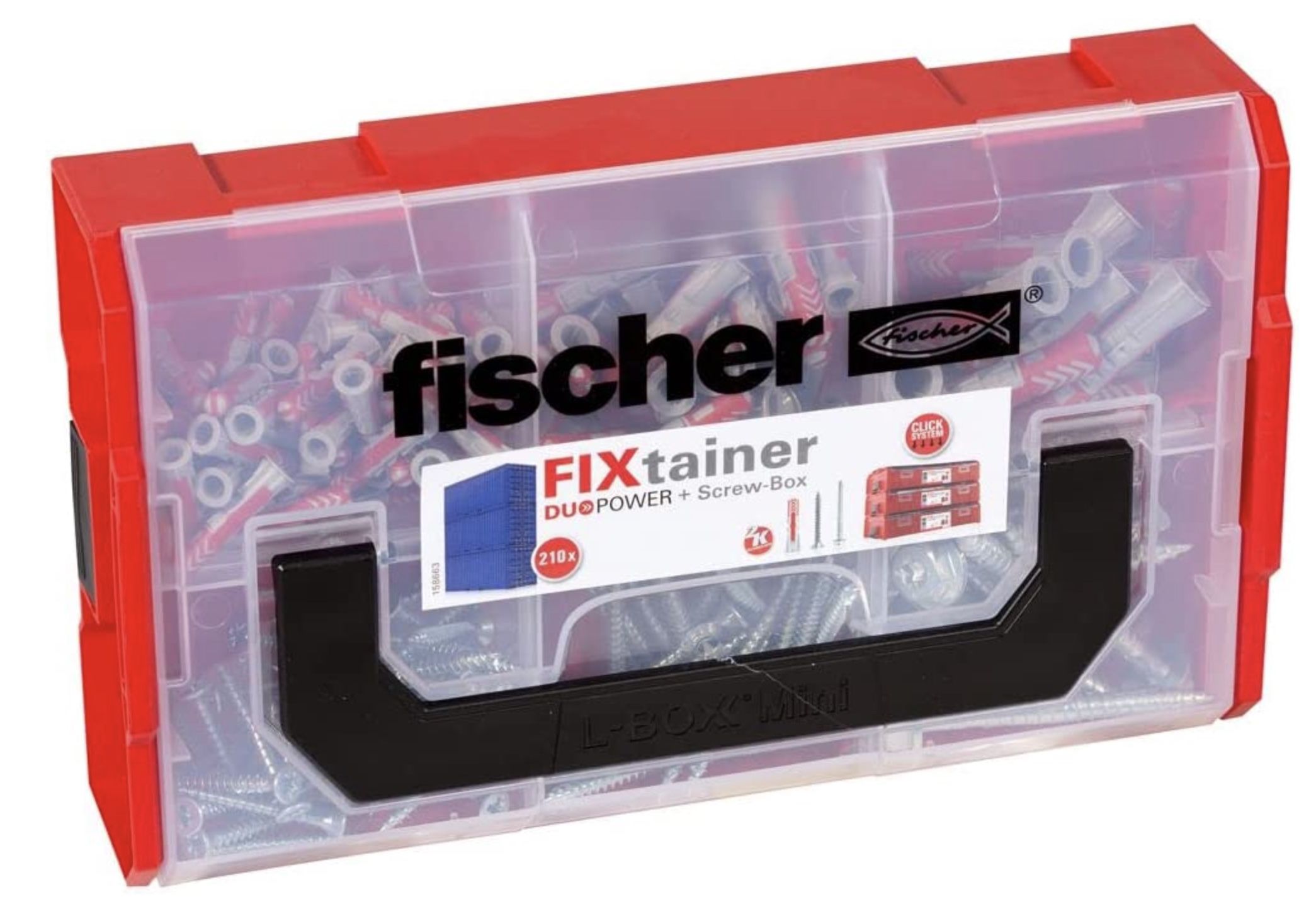 fischer FIXtainer Dübelbox mit DUOPOWER Universaldübel und Schrauben für 25,99€ (statt 35€)