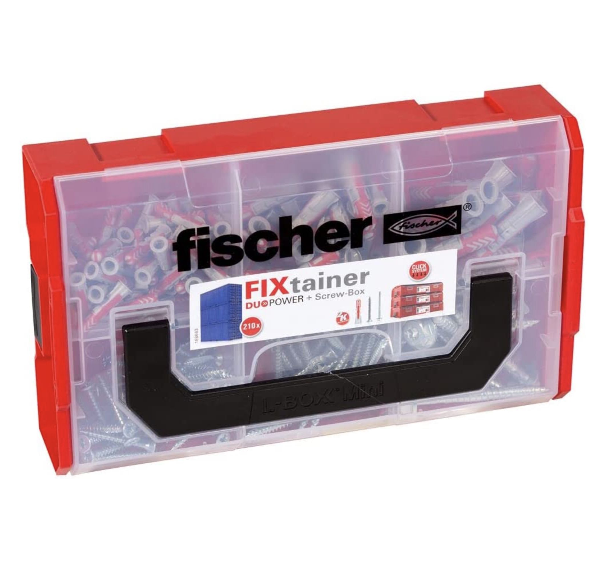 fischer FIXtainer Dübelbox mit DUOPOWER Universaldübel und Schrauben für 25,99€ (statt 35€)