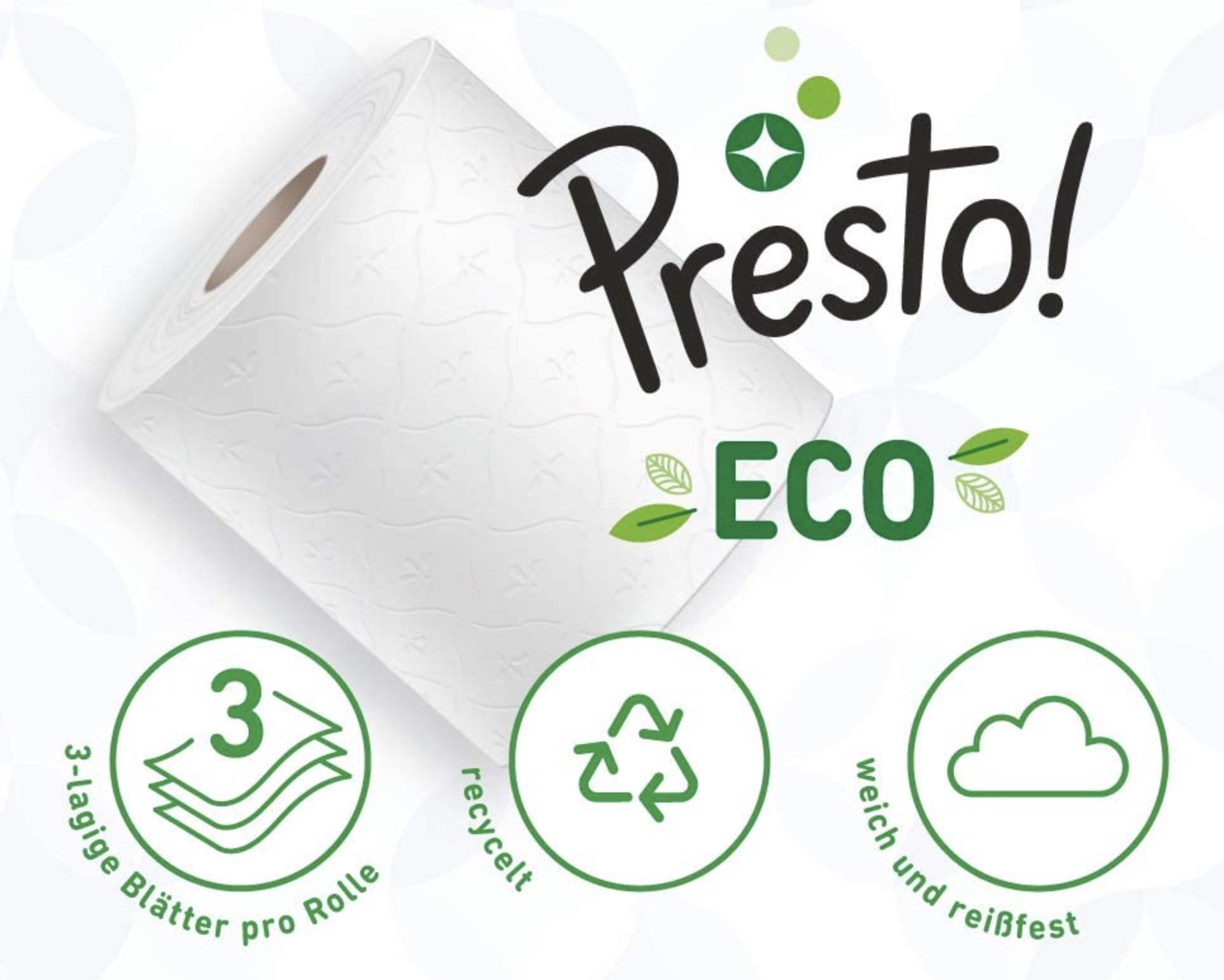 48er Pack Presto! 3 lagiges ECO Toilettenpapier ab 16,11€ (statt 21€)