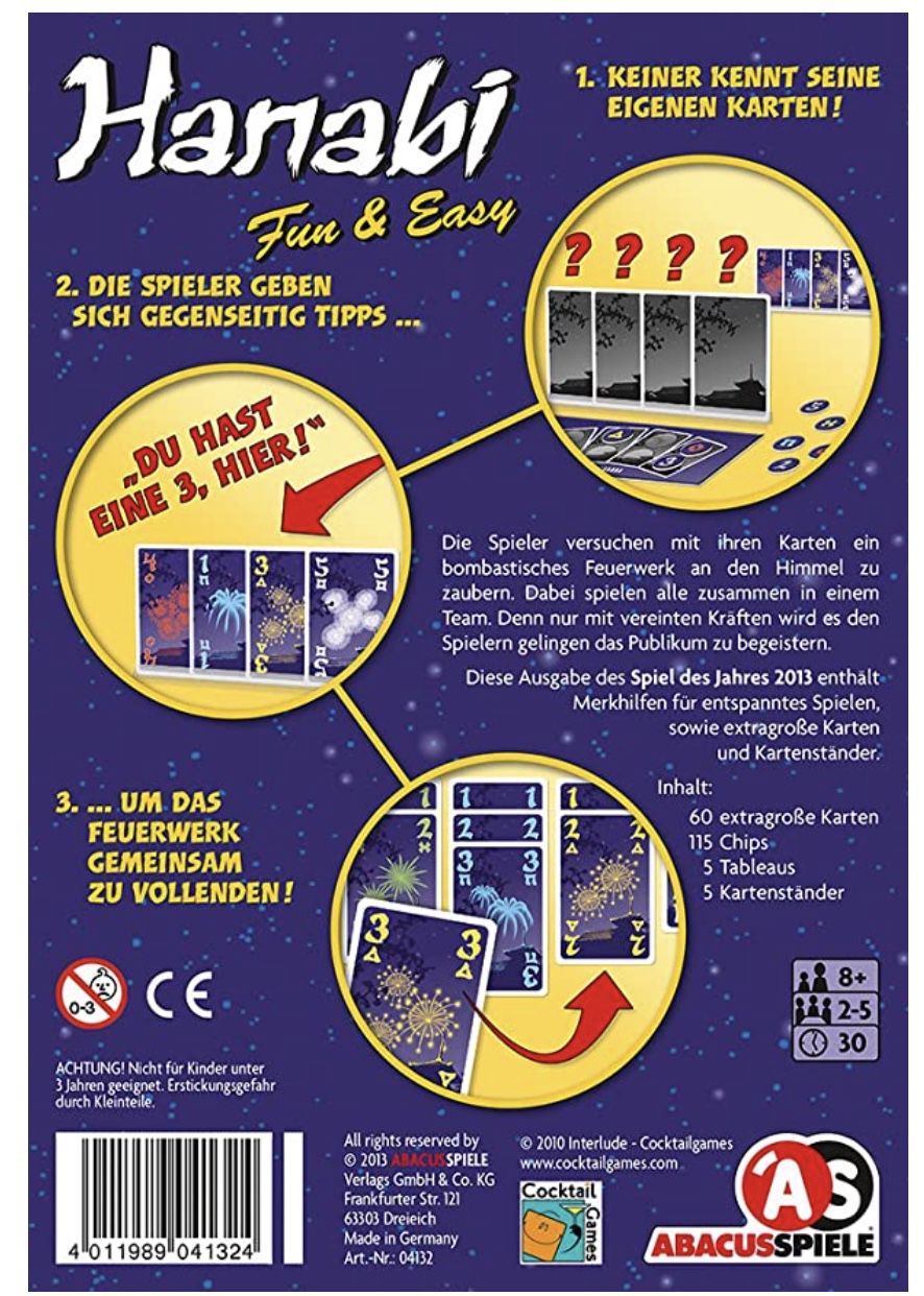 Hanabi Fun and Easy Sonderedition Kartenspiel mit Merkhilfen für 8,88€ (statt 20€)   Prime