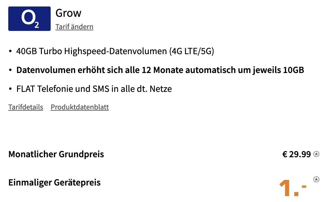 Samsung Galaxy S22 5G Enterprise Edition für 1€ + o2 Grow mit 40GB LTE/5G für 29,99€ mtl.