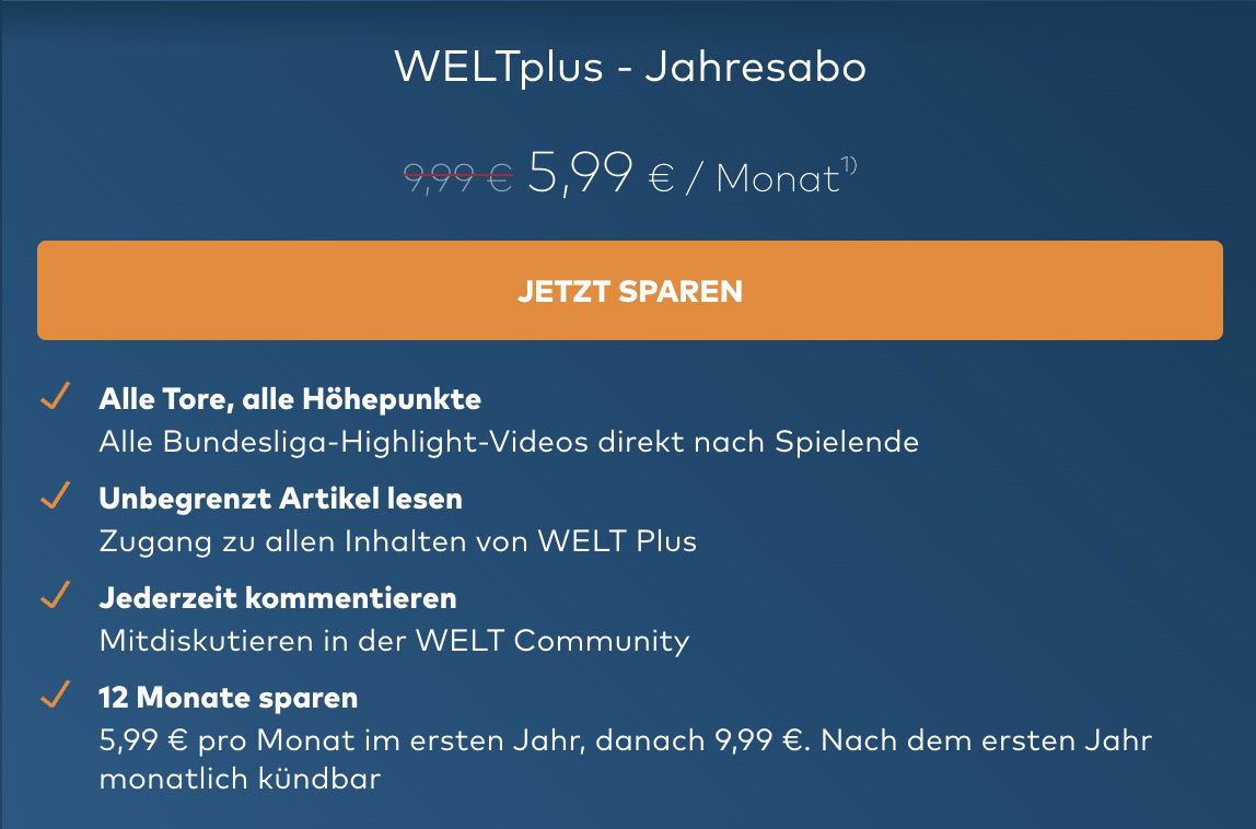 WELTplus inkl. Bundesliga Video Highlights direkt nach Abpfiff für 5,99€ mtl.