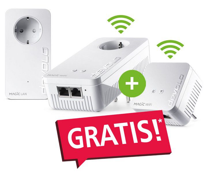 devolo Magic 1200+ WiFi Starter Kit Powerline Adapter Mesh für 67,49€ (statt 83€) + gratis MAGIC Wifi mini