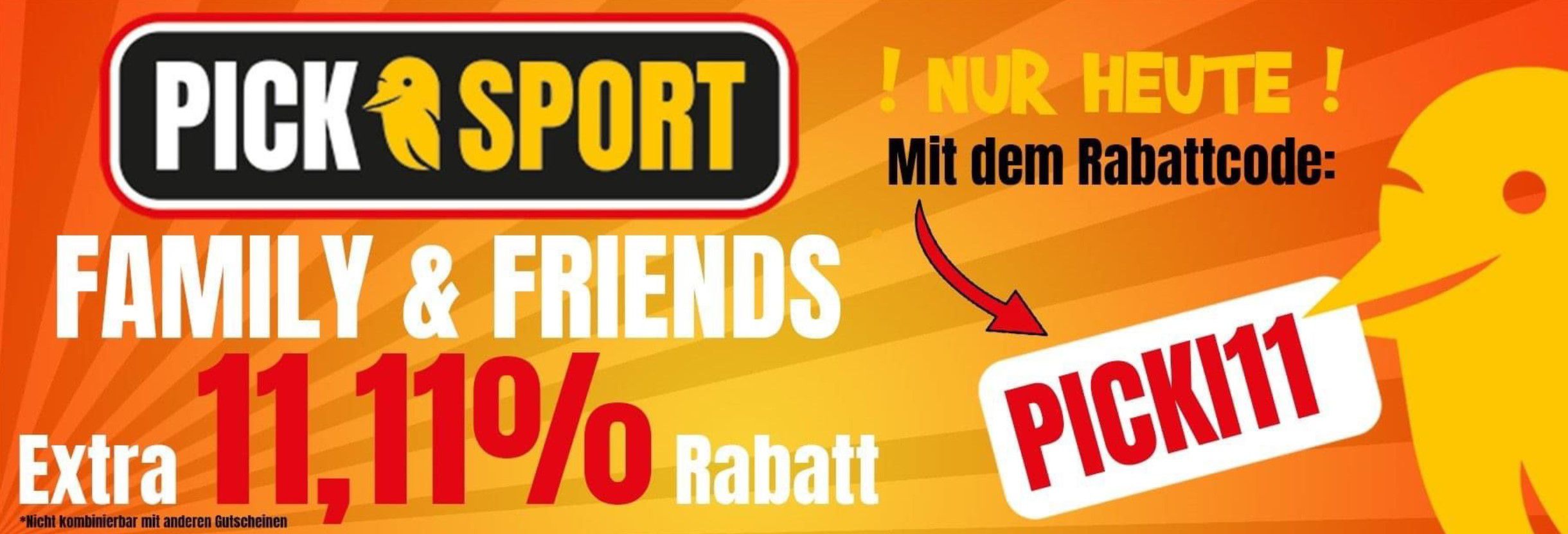 Picksport Family & Friends Sale mit 11,11% Rabatt auf alles   z.B. HP Ultrabook Laptop 12.5 Zoll Sleeve ab 3,55€ (statt 12€)