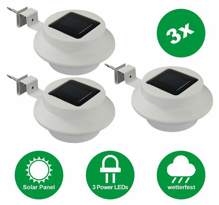 Alma Garden 3er Set Dachrinnen LED Solar Leuchten für 14,99€ (statt 20€)